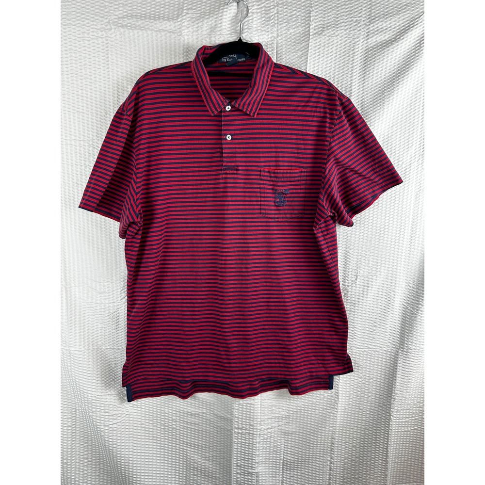 VTG Polo Ralph Lauren men's red & blue striped polo Pima cotton LARGE